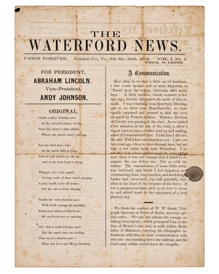 Item #3090 The Waterford News. CIVIL WAR, QUAKERS, WOMEN JOURNALISTS, SARAH A. STEER, ELIZABETH...