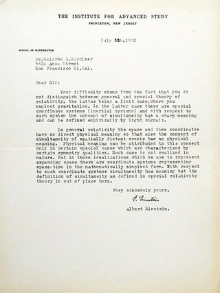 Item #3091 Typed Letter Signed on Special and General Relativity. ALBERT EINSTEIN