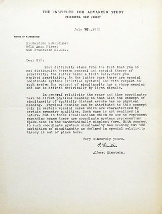 Item #3091 Typed Letter Signed on Special and General Relativity. ALBERT EINSTEIN