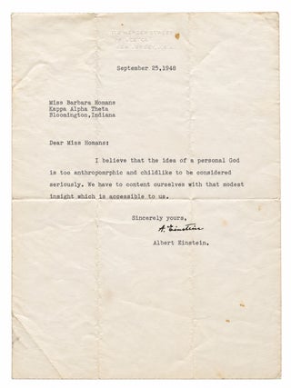 Item #3094 Typed Letter Signed [TLS] on the Nature of God. ALBERT EINSTEIN