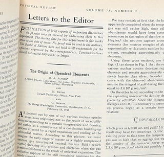 Item #368 The Origin of Chemical Elements. Ralph Alpher, Hans Bethe, George Gamow