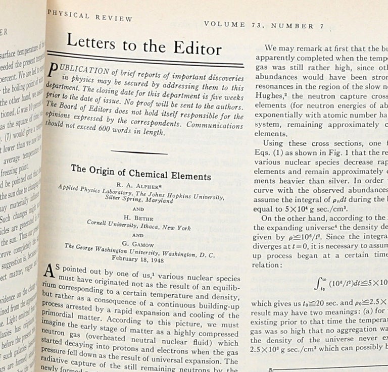 Item #368 The Origin of Chemical Elements. Ralph Alpher, Hans Bethe, George Gamow.