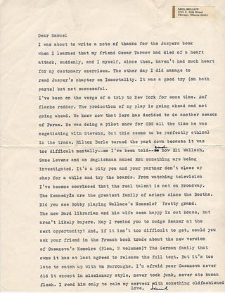 Item #68 Typed Letter Signed, To Samuel Goldberg. Saul Bellow