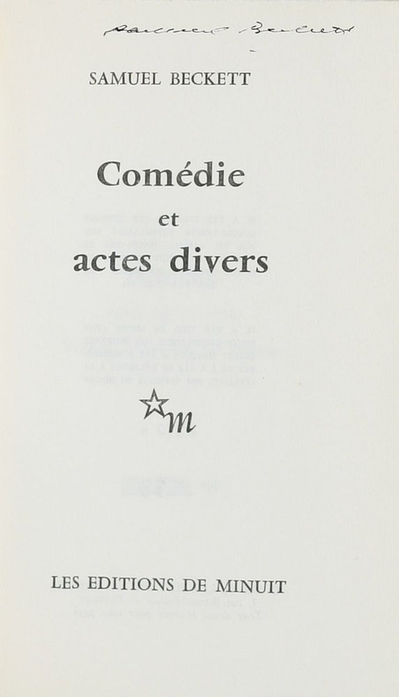 Item #939 Comédie et actes Divers. Samuel Beckett.
