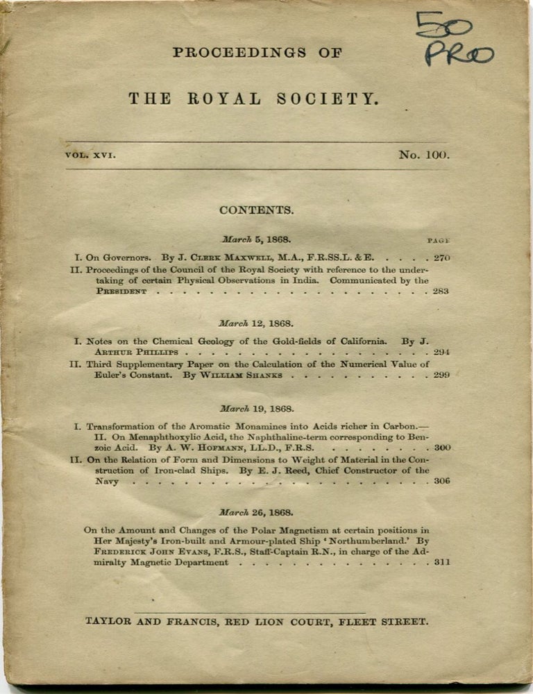 Item #958 On Governors. James Clerk Maxwell.